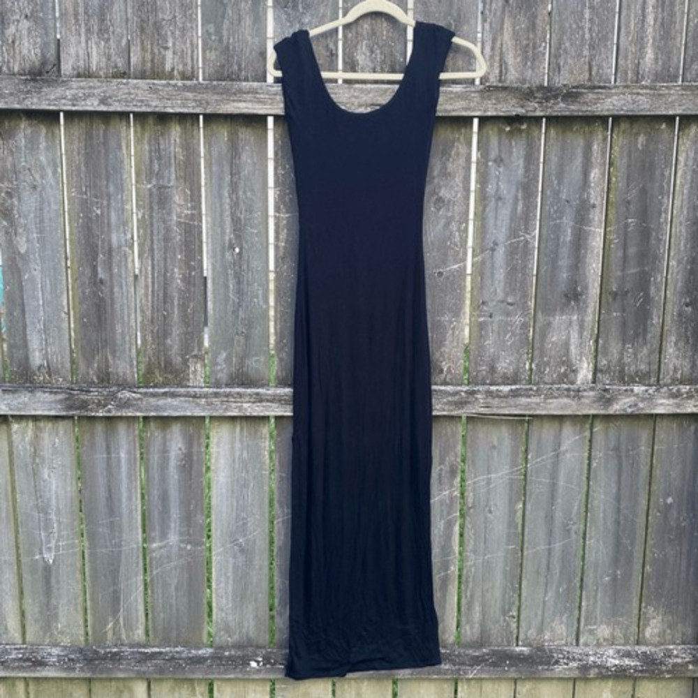 Hausen Palmer Dress Black Medium NWT Low Back Sleeveless Maxi Bodycon Stretch